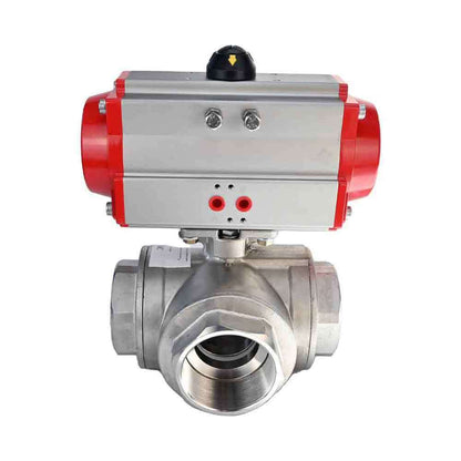 Stainless steel ball valve DNOVA 3h-l-rpss316200mm-iso-pnevpr-da, body material - stainless steel AISI 316, ball material - stainless steel AISI 316, seal - PTFE, pneumatic actuator operated