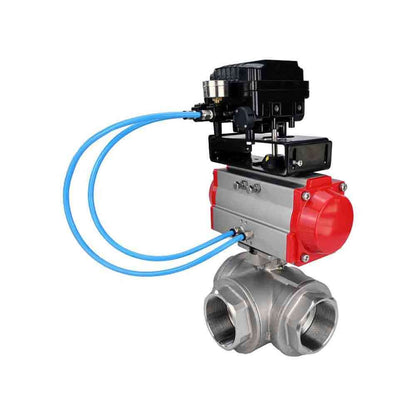 Stainless steel ball valve DNOVA 3h-l-rpss316200mm-iso-pnevpr-da-epp-boz, body material - stainless steel AISI 316, ball material - stainless steel AISI 316, seal - PTFE, pneumatic actuator operated