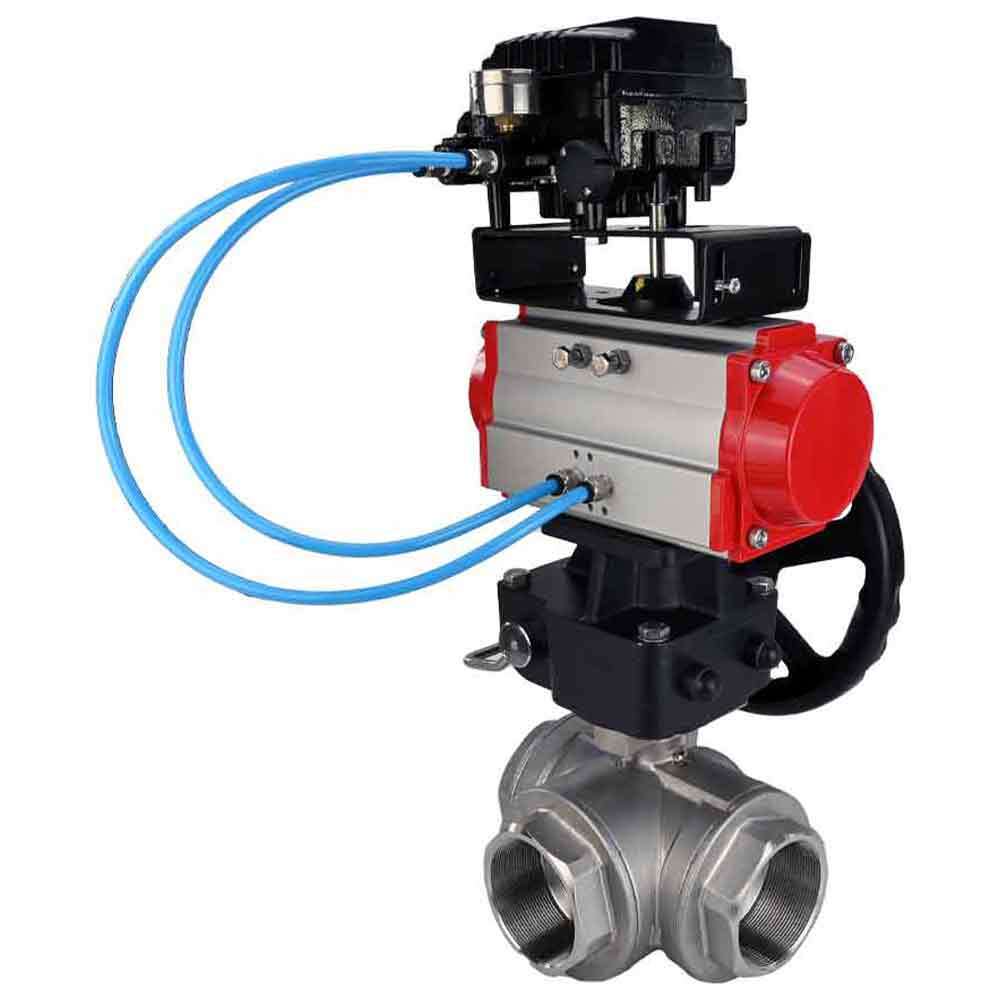 Stainless steel ball valve DNOVA 3h-l-rpss316200mm-iso-pnevpr-da-hdm-epp-boz, body material - stainless steel AISI 316, ball material - stainless steel AISI 316, seal - PTFE, pneumatic actuator operated