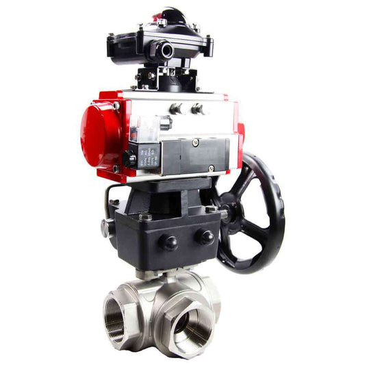 Stainless steel ball valve DNOVA 3h-l-rpss316200mm-iso-pnevpr-da-rasp-24v-lsu-hdm, body material - stainless steel AISI 316, ball material - stainless steel AISI 316, seal - PTFE, pneumatic actuator operated