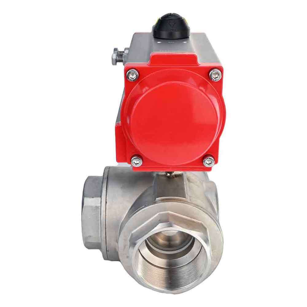 Stainless steel ball valve DNOVA 3h-l-rpss316200mm-iso-pnevpr-da, body material - stainless steel AISI 316, ball material - stainless steel AISI 316, seal - PTFE, pneumatic actuator operated