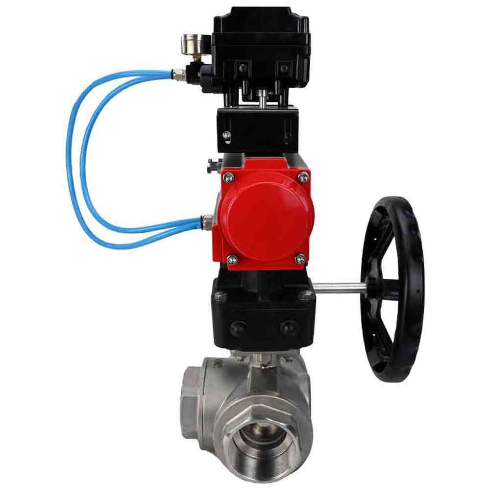 Stainless steel ball valve DNOVA 3h-l-rpss316200mm-iso-pnevpr-da-hdm-epp-boz, body material - stainless steel AISI 316, ball material - stainless steel AISI 316, seal - PTFE, pneumatic actuator operated