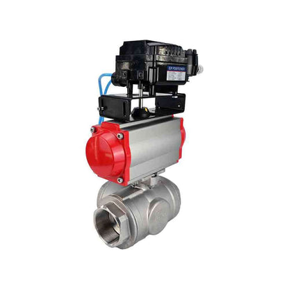 Stainless steel ball valve DNOVA 3h-l-rpss316200mm-iso-pnevpr-sa-epp-soz, body material - stainless steel AISI 316, ball material - stainless steel AISI 316, seal - PTFE, pneumatic actuator operated