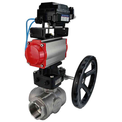 Stainless steel ball valve DNOVA 3h-l-rpss316200mm-iso-pnevpr-da-hdm-epp-soz, body material - stainless steel AISI 316, ball material - stainless steel AISI 316, seal - PTFE, pneumatic actuator operated
