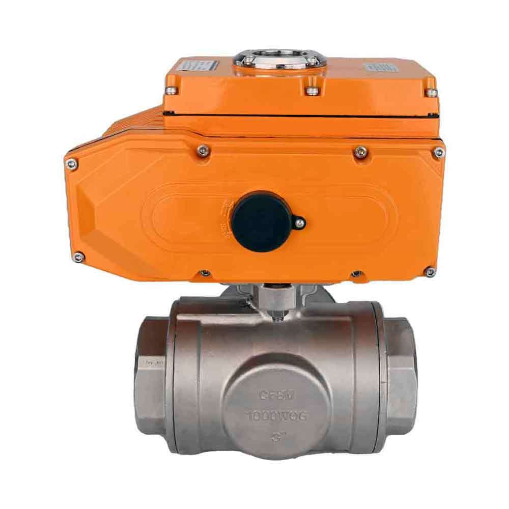 Stainless steel ball valve DNOVA 3h-l-rpss316200mm-iso-110/220v-3-4, body material - stainless steel AISI 316, ball material - stainless steel AISI 316, seal - PTFE, electric actuator operated