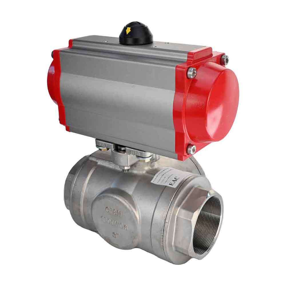 Stainless steel ball valve DNOVA 3h-l-rpss316200mm-iso-pnevpr-da, body material - stainless steel AISI 316, ball material - stainless steel AISI 316, seal - PTFE, pneumatic actuator operated