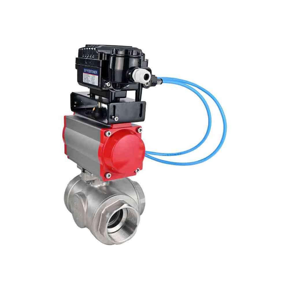 Stainless steel ball valve DNOVA 3h-l-rpss316200mm-iso-pnevpr-da-epp-soz, body material - stainless steel AISI 316, ball material - stainless steel AISI 316, seal - PTFE, pneumatic actuator operated