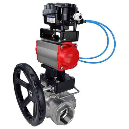 Stainless steel ball valve DNOVA 3h-l-rpss316200mm-iso-pnevpr-da-hdm-epp-boz, body material - stainless steel AISI 316, ball material - stainless steel AISI 316, seal - PTFE, pneumatic actuator operated