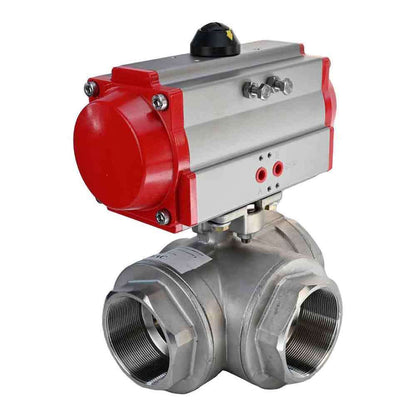 Stainless steel ball valve DNOVA 3h-l-rpss316200mm-iso-pnevpr-sa, body material - stainless steel AISI 316, ball material - stainless steel AISI 316, seal - PTFE, pneumatic actuator operated