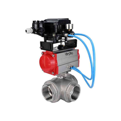 Stainless steel ball valve DNOVA 3h-l-rpss316200mm-iso-pnevpr-da-epp-boz, body material - stainless steel AISI 316, ball material - stainless steel AISI 316, seal - PTFE, pneumatic actuator operated
