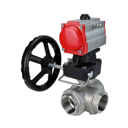 Stainless steel ball valve DNOVA 3h-l-rpss316200mm-iso-pnevpr-da-hdm, body material - stainless steel AISI 316, ball material - stainless steel AISI 316, seal - PTFE, pneumatic actuator operated