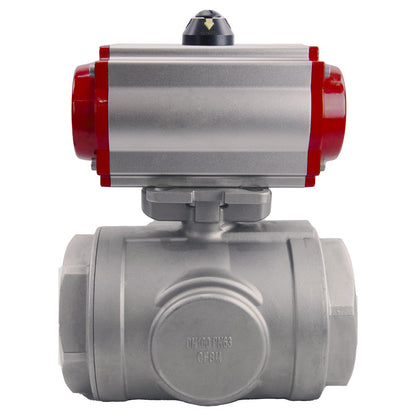 Stainless steel ball valve DNOVA 3h-l-rpss316200mm-iso-pnevpr-sa-rasp-24v, body material - stainless steel AISI 316, ball material - stainless steel AISI 316, seal - PTFE, pneumatic actuator operated