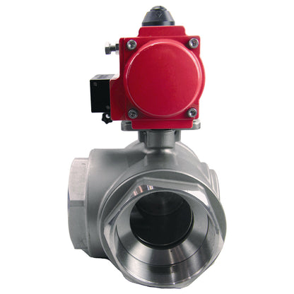 Stainless steel ball valve DNOVA 3h-l-rpss316200mm-iso-pnevpr-sa-rasp-24v, body material - stainless steel AISI 316, ball material - stainless steel AISI 316, seal - PTFE, pneumatic actuator operated