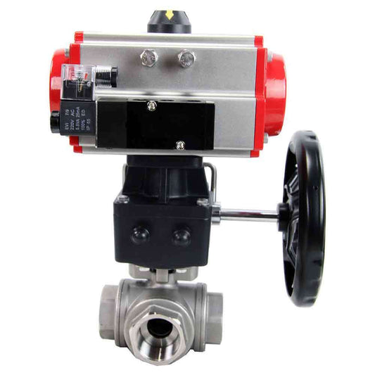 Stainless steel ball valve DNOVA 3h-l-rpss316200mm-iso-pnevpr-da-rasp-24v-hdm, body material - stainless steel AISI 316, ball material - stainless steel AISI 316, seal - PTFE, pneumatic actuator operated