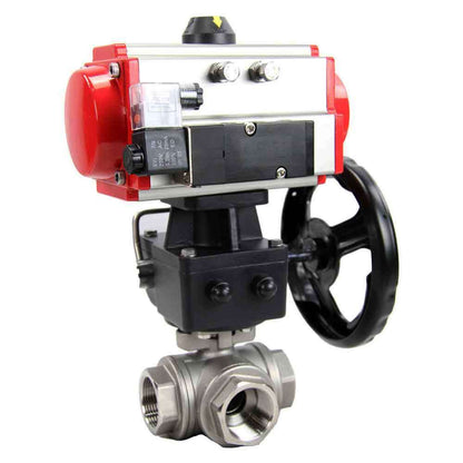 Stainless steel ball valve DNOVA 3h-l-rpss316200mm-iso-pnevpr-da-rasp-110/220v-hdm, body material - stainless steel AISI 316, ball material - stainless steel AISI 316, seal - PTFE, pneumatic actuator operated