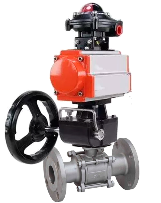 Stainless steel ball valve DNOVA ksfpt-304-180-da-apl210n-hdm, body material - stainless steel AISI 304, ball material - stainless steel AISI 304, seal - PTFE, pneumatic actuator operated