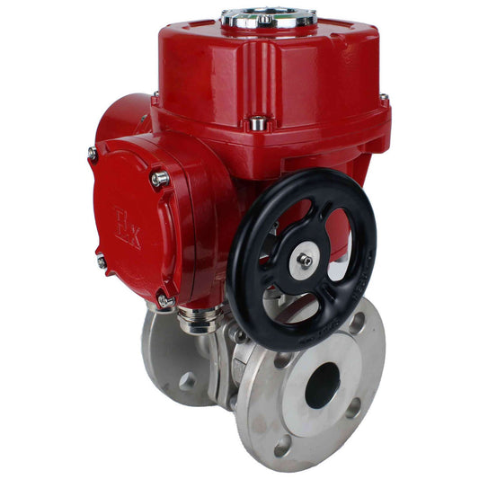 Válvula de bola de acero inoxidable DNOVA BVFP.316.200 580 PSI material del cuerpo - acero inoxidable AISI 316, bridada, paso completo, con actuador eléctrico de cuarto de vuelta DNOVA QT-W (M) EX 220V