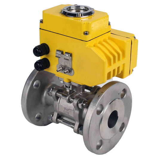Stainless steel ball valve DNOVA ksfpt-304-180-110/220v, body material - stainless steel AISI 304, ball material - stainless steel AISI 304, seal - PTFE, electric actuator operated