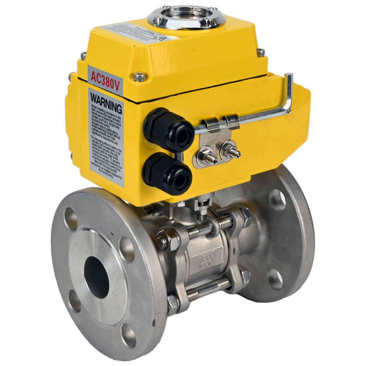 Stainless steel ball valve DNOVA ksfpt-316-180-380v, body material - stainless steel AISI 316, ball material - stainless steel AISI 316, seal - PTFE, electric actuator operated