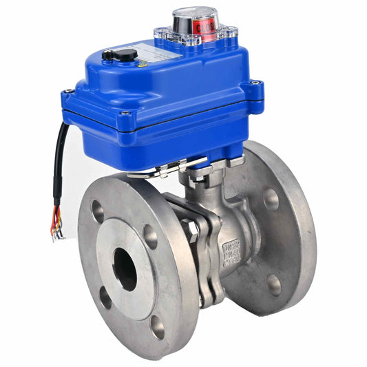 Válvula de bola de acero inoxidable DNOVA kchfp-DNOVA-12v, material del cuerpo: acero inoxidable AISI 316, material de la bola: acero inoxidable AISI 316, junta: PTFE, accionamiento por actuador eléctrico.