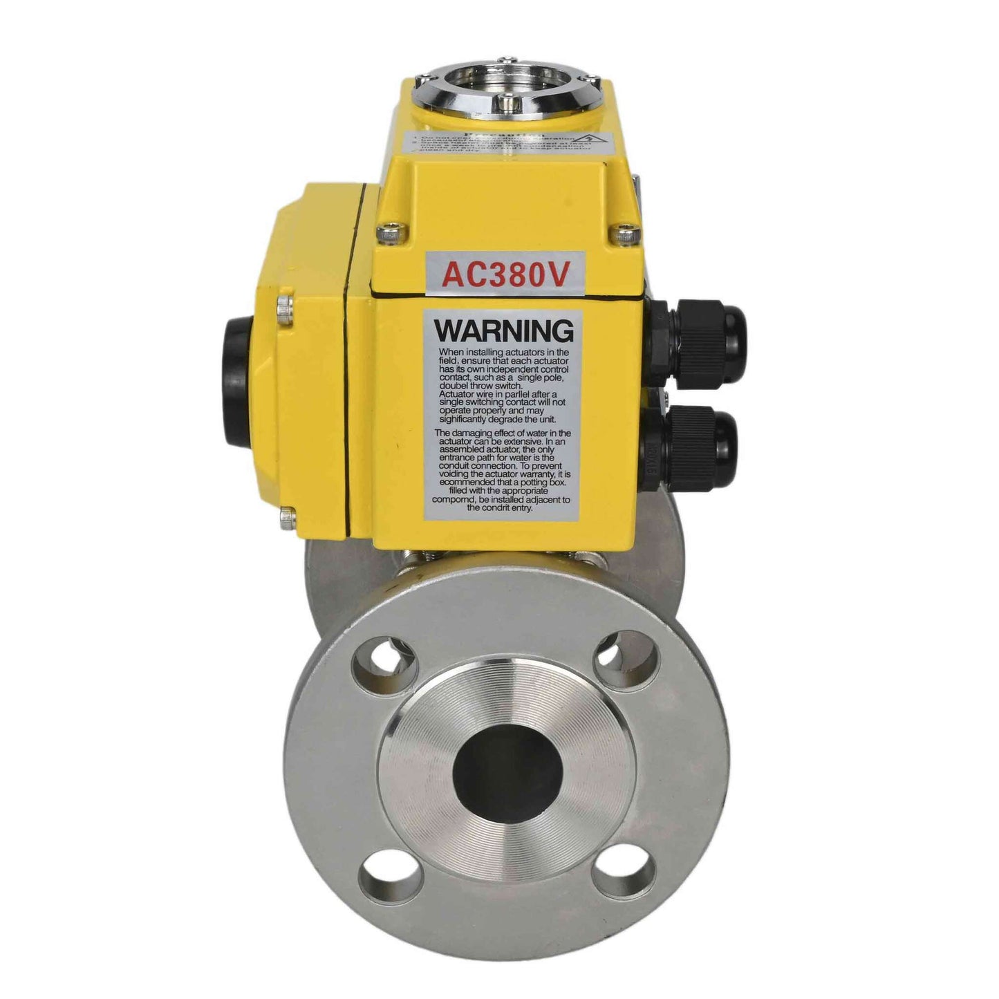Stainless steel ball valve DNOVA ksfpt-304-180-380v, body material - stainless steel AISI 304, ball material - stainless steel AISI 304, seal - PTFE, electric actuator operated