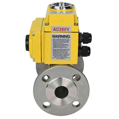 Stainless steel ball valve DNOVA ksfpt-316-180-380v, body material - stainless steel AISI 316, ball material - stainless steel AISI 316, seal - PTFE, electric actuator operated