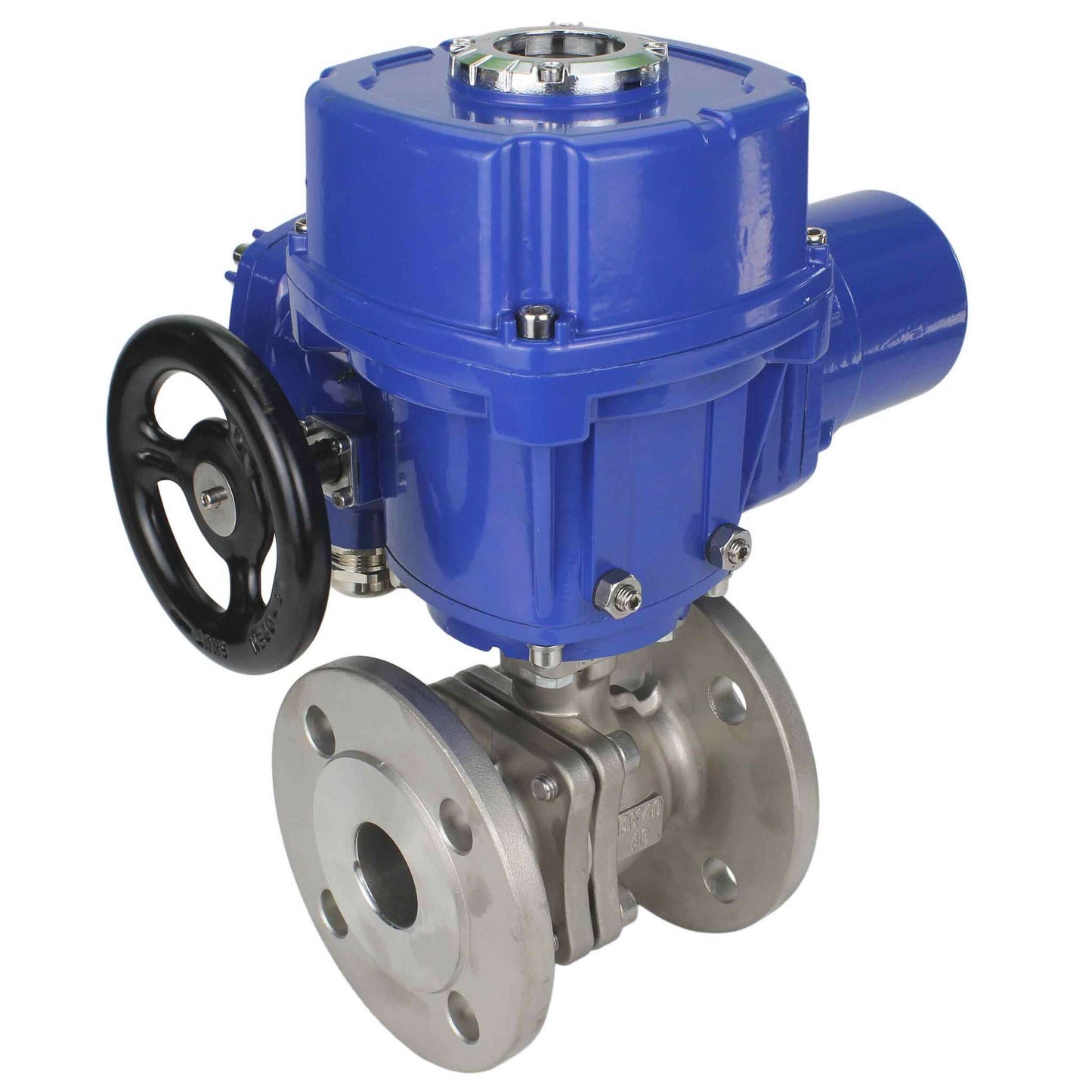 Válvula de bola de acero inoxidable DNOVA BVFP.316.200, material del cuerpo: acero inoxidable AISI 316, paso completo, bridada, con actuador eléctrico de cuarto de vuelta DNOVA QT-W (M) 220V