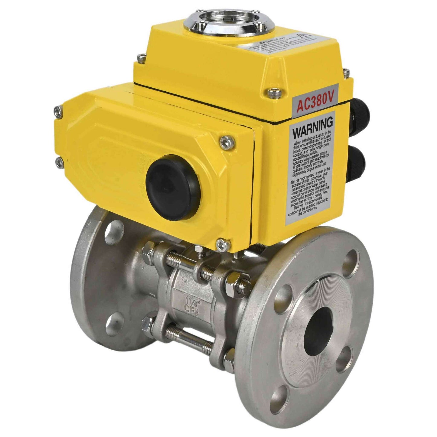 Stainless steel ball valve DNOVA ksfpt-304-180-380v, body material - stainless steel AISI 304, ball material - stainless steel AISI 304, seal - PTFE, electric actuator operated