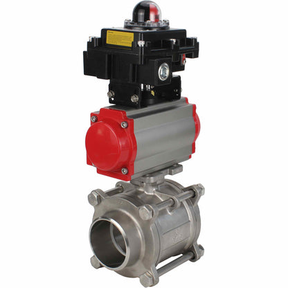 Válvula de bola de acero inoxidable DNOVA BVPP 316.200-ISO PSI914 SS316 paso completo, para soldar, material del cuerpo - acero inoxidable, actuador neumático DNOVA DA, bloque de interruptores de final de carrera APL-410N EX