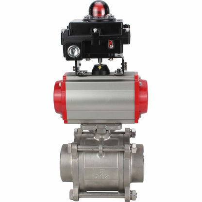 Válvula de bola de acero inoxidable DNOVA BVPP 316.200-ISO PSI914 SS316 paso completo, para soldar, material del cuerpo - acero inoxidable, actuador neumático DNOVA DA, bloque de interruptores de final de carrera APL-410N EX