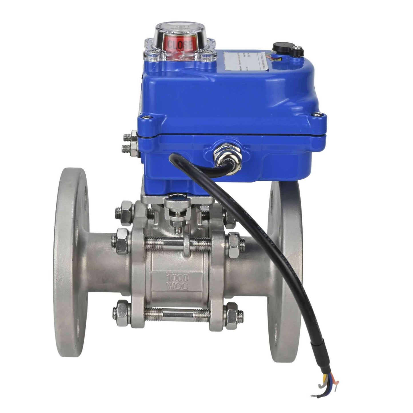 صمام كروي من الفولاذ المقاوم للصدأ DNOVA ksfpt-316-180-12v، مادة الجسم - الفولاذ المقاوم للصدأ AISI 316، مادة الكرة - الفولاذ المقاوم للصدأ AISI 316، الختم - PTFE، مشغل كهربائي.