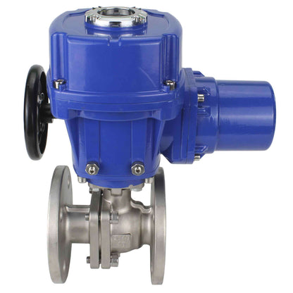 Válvula de bola de acero inoxidable DNOVA BVFP.316.200, material del cuerpo: acero inoxidable AISI 316, paso completo, bridada, con actuador eléctrico de cuarto de vuelta DNOVA QT-W (M) 220V