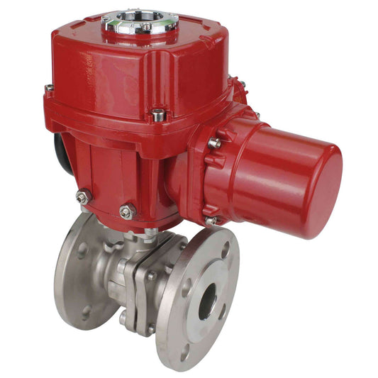 Válvula de bola de acero inoxidable DNOVA BVFP.316.200 232 PSI material del cuerpo - acero inoxidable AISI 316, bridada, paso completo, con actuador eléctrico de cuarto de vuelta DNOVA QT-W (M) EX 220V