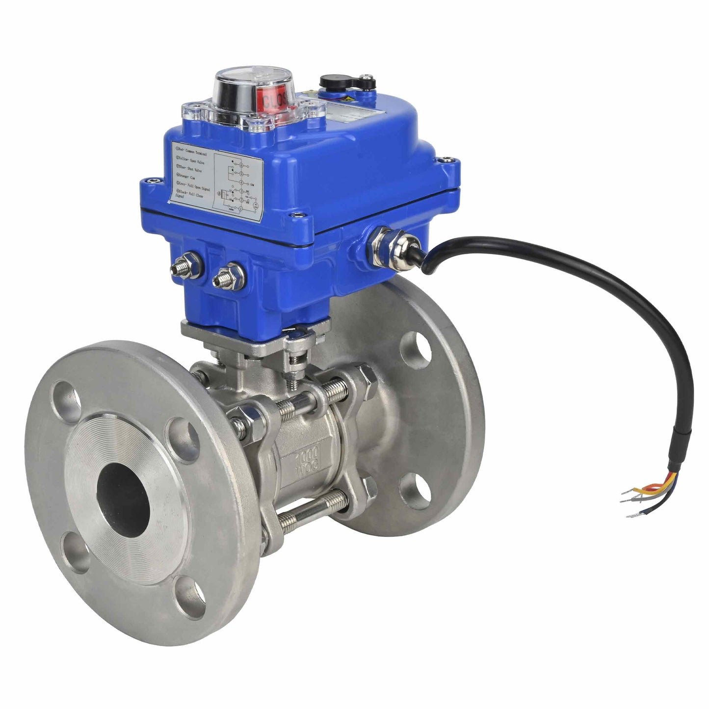صمام كروي من الفولاذ المقاوم للصدأ DNOVA ksfpt-316-180-12v، مادة الجسم - الفولاذ المقاوم للصدأ AISI 316، مادة الكرة - الفولاذ المقاوم للصدأ AISI 316، الختم - PTFE، مشغل كهربائي.
