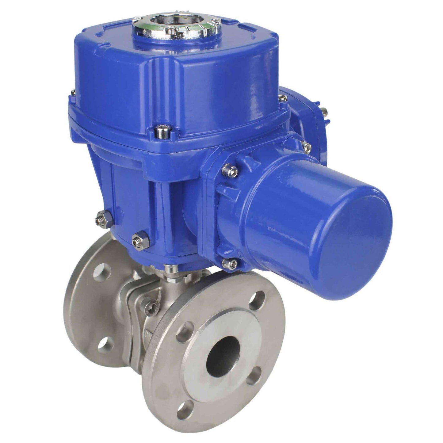 Válvula de bola de acero inoxidable DNOVA BVFP.316.200, material del cuerpo: acero inoxidable AISI 316, paso completo, bridada, con actuador eléctrico de cuarto de vuelta DNOVA QT-W (M) 220V