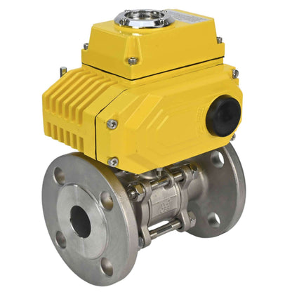Stainless steel ball valve DNOVA ksfpt-304-180-380v, body material - stainless steel AISI 304, ball material - stainless steel AISI 304, seal - PTFE, electric actuator operated