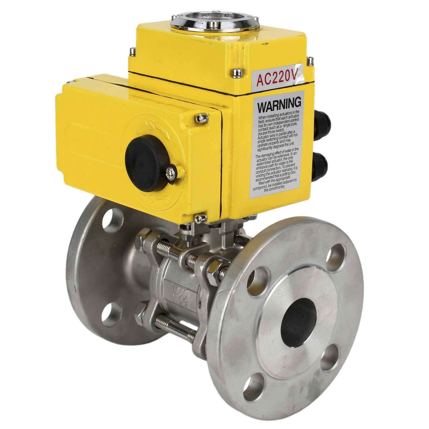Stainless steel ball valve DNOVA ksfpt-304-180-110/220v, body material - stainless steel AISI 304, ball material - stainless steel AISI 304, seal - PTFE, electric actuator operated