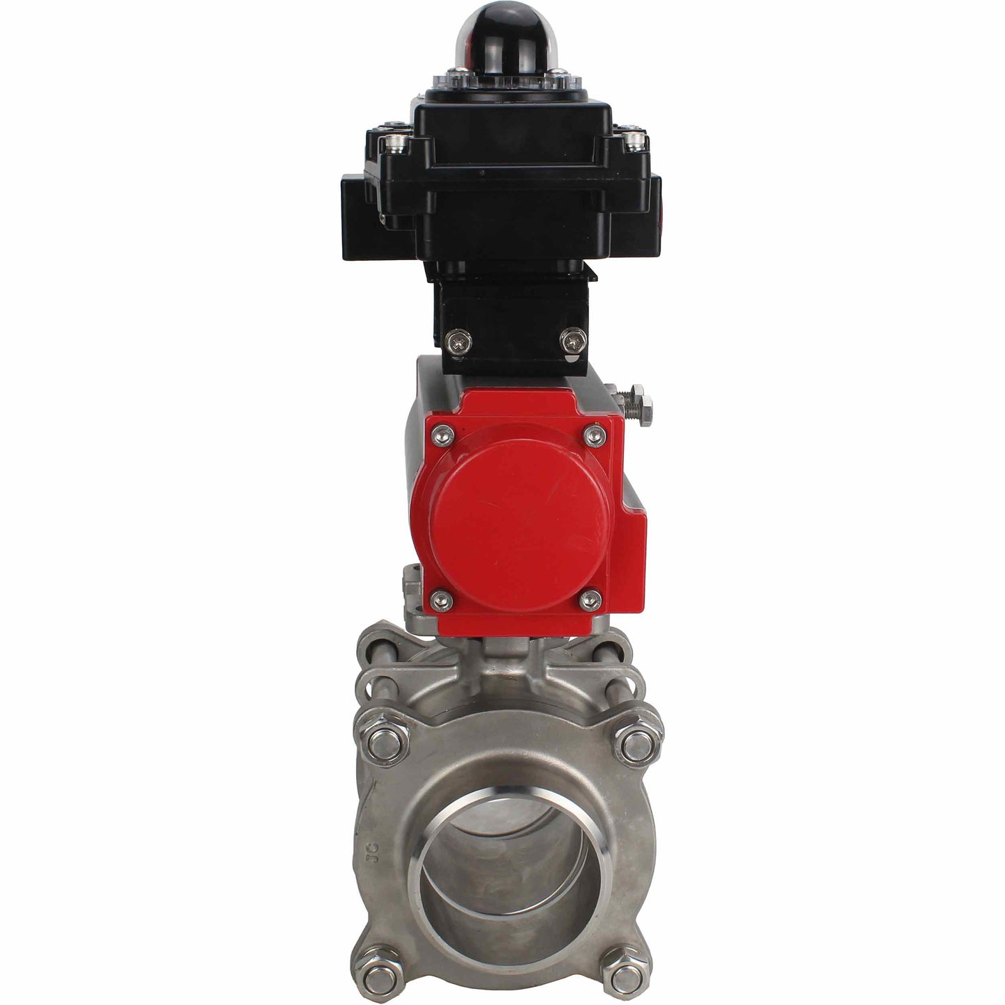 Válvula de bola de acero inoxidable DNOVA BVPP 316.200-ISO PSI914 SS316 paso completo, para soldar, material del cuerpo - acero inoxidable, actuador neumático DNOVA DA, bloque de interruptores de final de carrera APL-410N EX