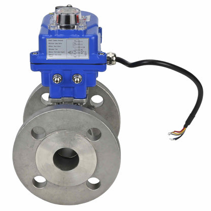 Válvula de bola de acero inoxidable DNOVA kchfp-DNOVA-12v, material del cuerpo: acero inoxidable AISI 316, material de la bola: acero inoxidable AISI 316, junta: PTFE, accionamiento por actuador eléctrico.