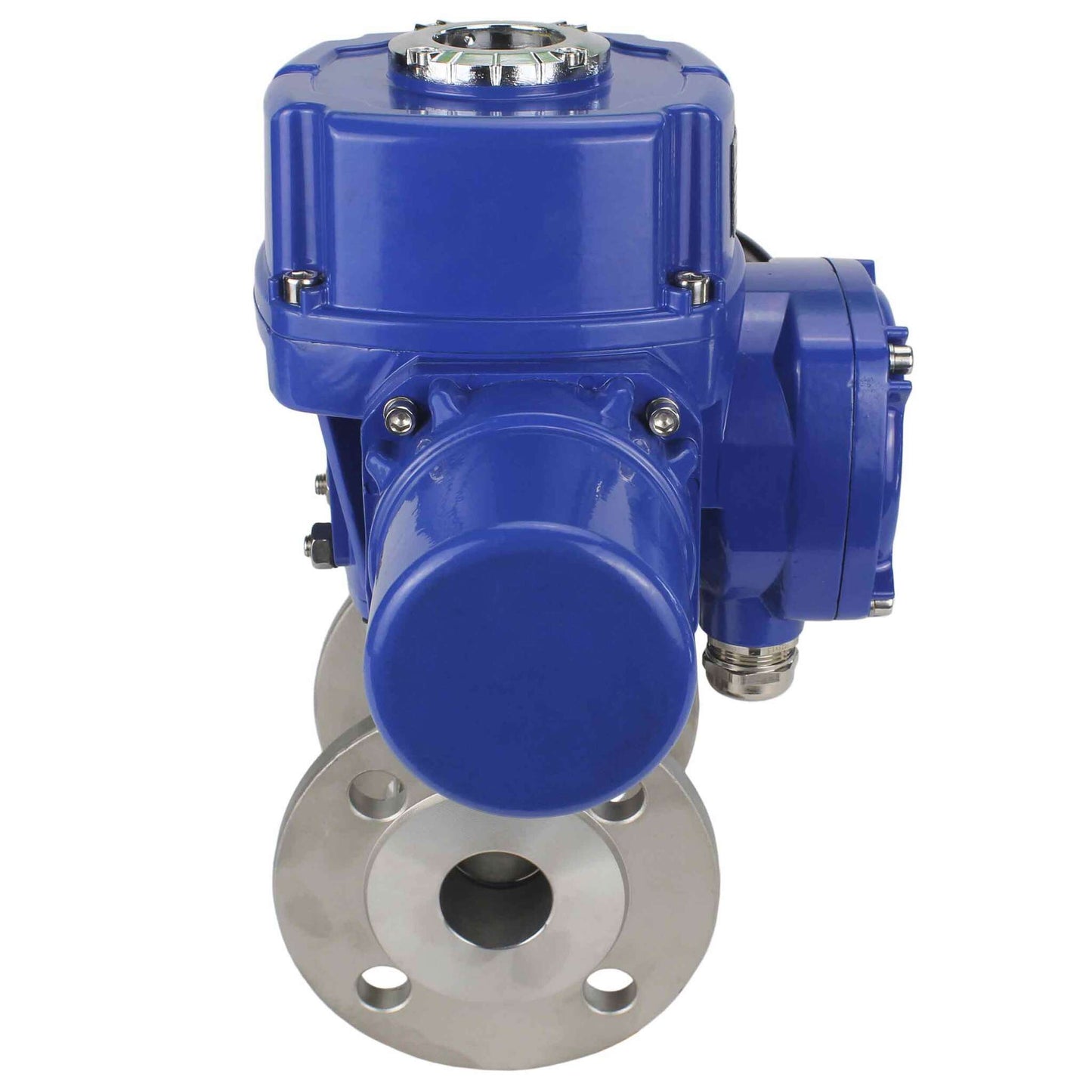 Válvula de bola de acero inoxidable DNOVA BVFP.316.200, material del cuerpo: acero inoxidable AISI 316, paso completo, bridada, con actuador eléctrico de cuarto de vuelta DNOVA QT-W (M) 220V