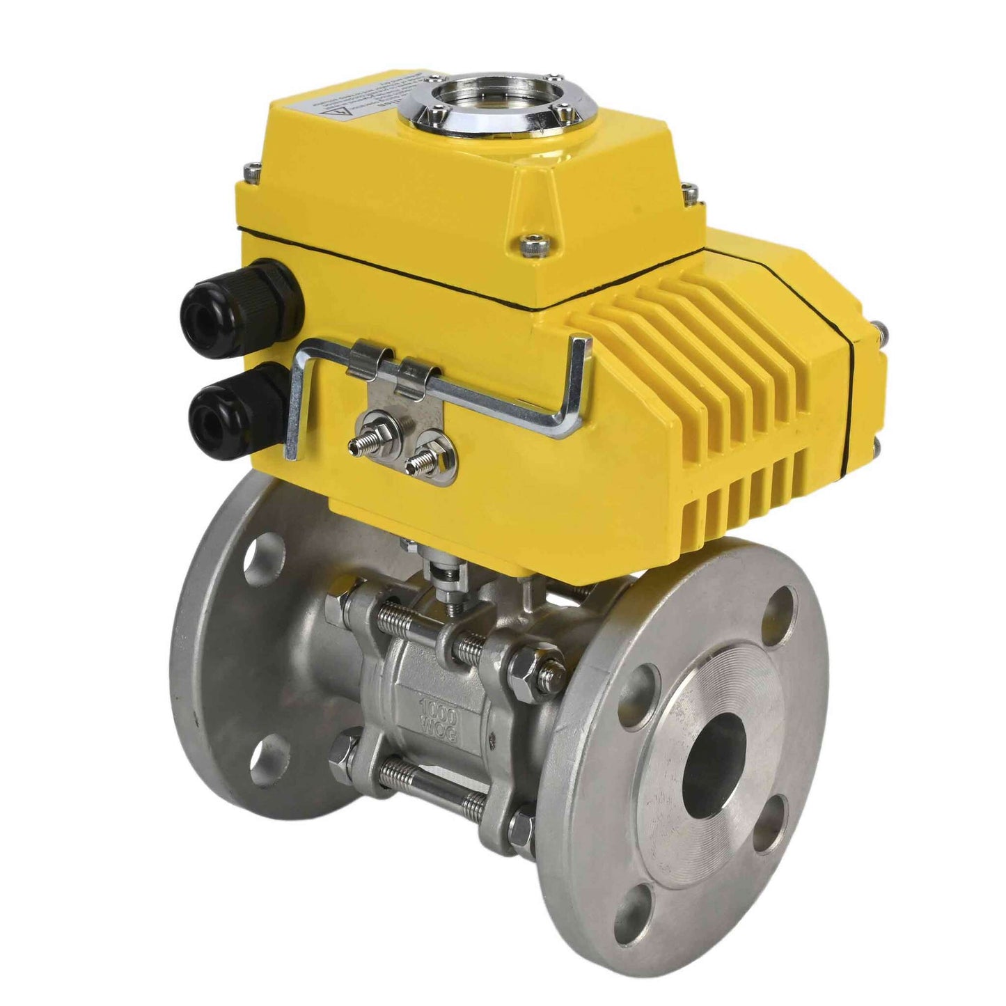 Stainless steel ball valve DNOVA ksfpt-304-180-380v, body material - stainless steel AISI 304, ball material - stainless steel AISI 304, seal - PTFE, electric actuator operated
