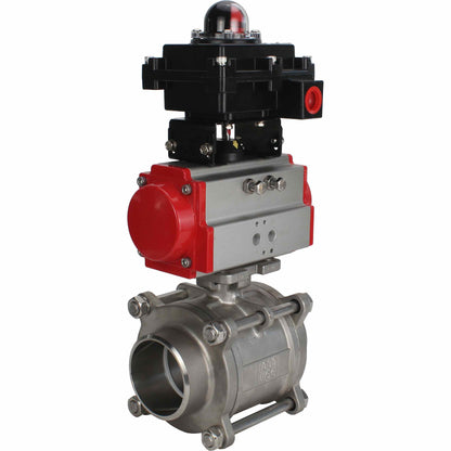 Válvula de bola de acero inoxidable DNOVA BVPP 316.200-ISO PSI914 SS316 paso completo, para soldar, material del cuerpo - acero inoxidable, actuador neumático DNOVA DA, bloque de interruptores de final de carrera APL-410N EX