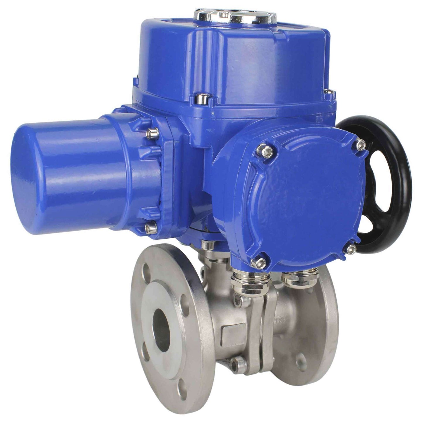 Válvula de bola de acero inoxidable DNOVA BVFP.316.200, material del cuerpo: acero inoxidable AISI 316, paso completo, bridada, con actuador eléctrico de cuarto de vuelta DNOVA QT-W (M) 220V