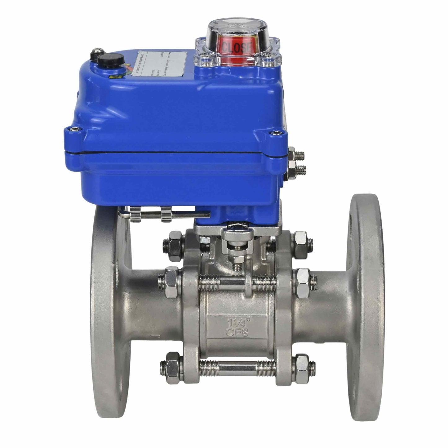 صمام كروي من الفولاذ المقاوم للصدأ DNOVA ksfpt-316-180-12v، مادة الجسم - الفولاذ المقاوم للصدأ AISI 316، مادة الكرة - الفولاذ المقاوم للصدأ AISI 316، الختم - PTFE، مشغل كهربائي.