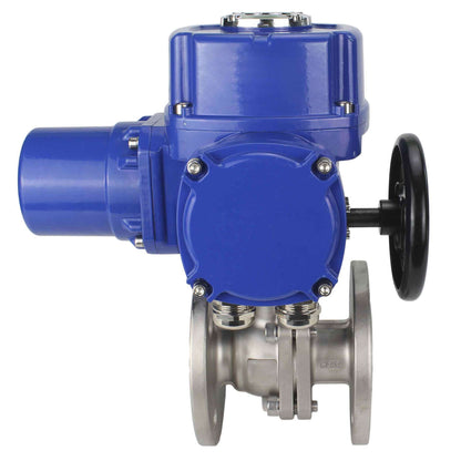 Válvula de bola de acero inoxidable DNOVA BVFP.316.200, material del cuerpo: acero inoxidable AISI 316, paso completo, bridada, con actuador eléctrico de cuarto de vuelta DNOVA QT-W (M) 220V