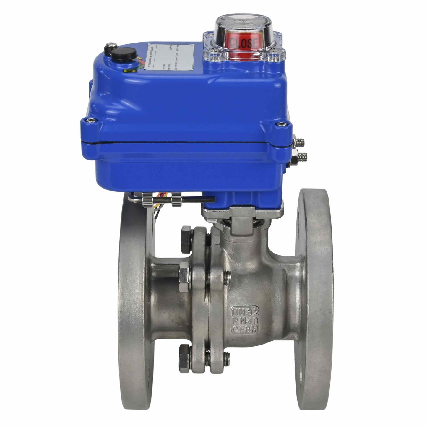 Válvula de bola de acero inoxidable DNOVA kchfp-DNOVA-12v, material del cuerpo: acero inoxidable AISI 316, material de la bola: acero inoxidable AISI 316, junta: PTFE, accionamiento por actuador eléctrico.