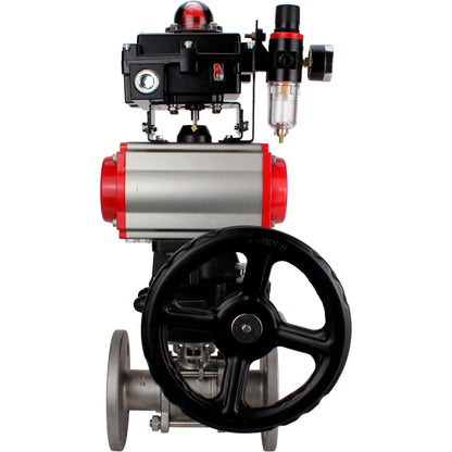 Ball valves DNOVA BV3131P(3pc)-FP-F-ISO-H 16 bar, three-piece full bore flanged, stainless steel SS304, PTFE, with pneumatic drive PA-DA, with pneumatic distributor 4M310-08 220V, with LSU APL- 410N EX, with manual Doubler MON1-250-T26-ISO, with ATU AF