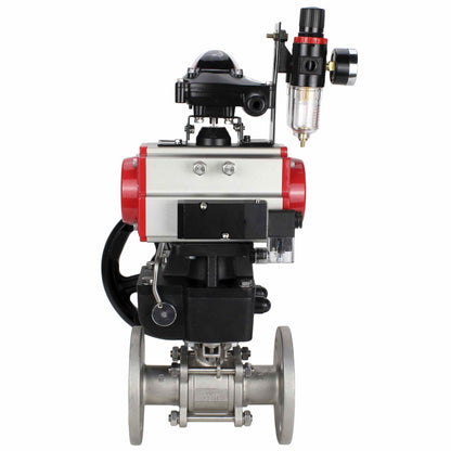 Stainless steel ball valve DNOVA ksfpt-304-180-da-4m310-24v-apl210n-hdm-afc2000, body material - stainless steel AISI 304, ball material - stainless steel AISI 304, seal - PTFE, pneumatic actuator operated