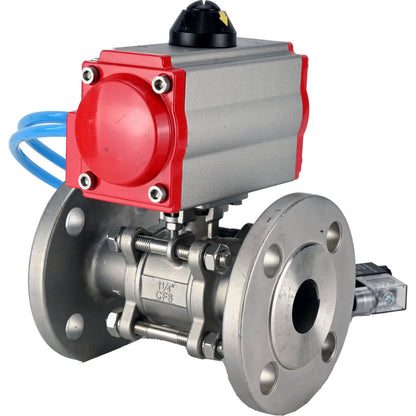 Ball valves DNOVA BV3232P(3pc)-FP-F-ISO-H 16 bar, three-piece full bore flanged, stainless steel SS304, seal - PTFE, with pneumatic actuator PA-SA with return springs, with pneumatic distributor 4V320-08 220V