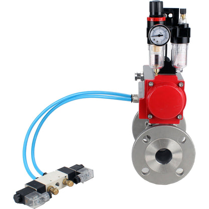 Ball valves DNOVA BV3131P(3pc)-FP-F-ISO-H 16 bar, three-piece full bore flanged, stainless steel SS304, seal - PTFE, with pneumatic actuator PA-SA with return springs, with pneumatic distributor 4V320-08 220V, with GSV AFC2000